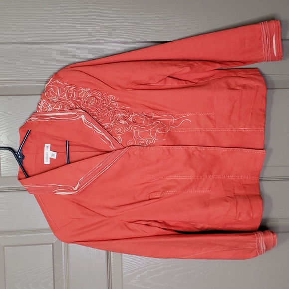 Coldwater Creek orange embroidered texture blazer size 14 petite - Picture 2 of 7